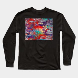 Go With the Flow - Paint Pour Art - Unique and Vibrant Modern Home Decor for enhancing the living room, bedroom, dorm room, office or interior. Digitally manipulated acrylic painting. Long Sleeve T-Shirt